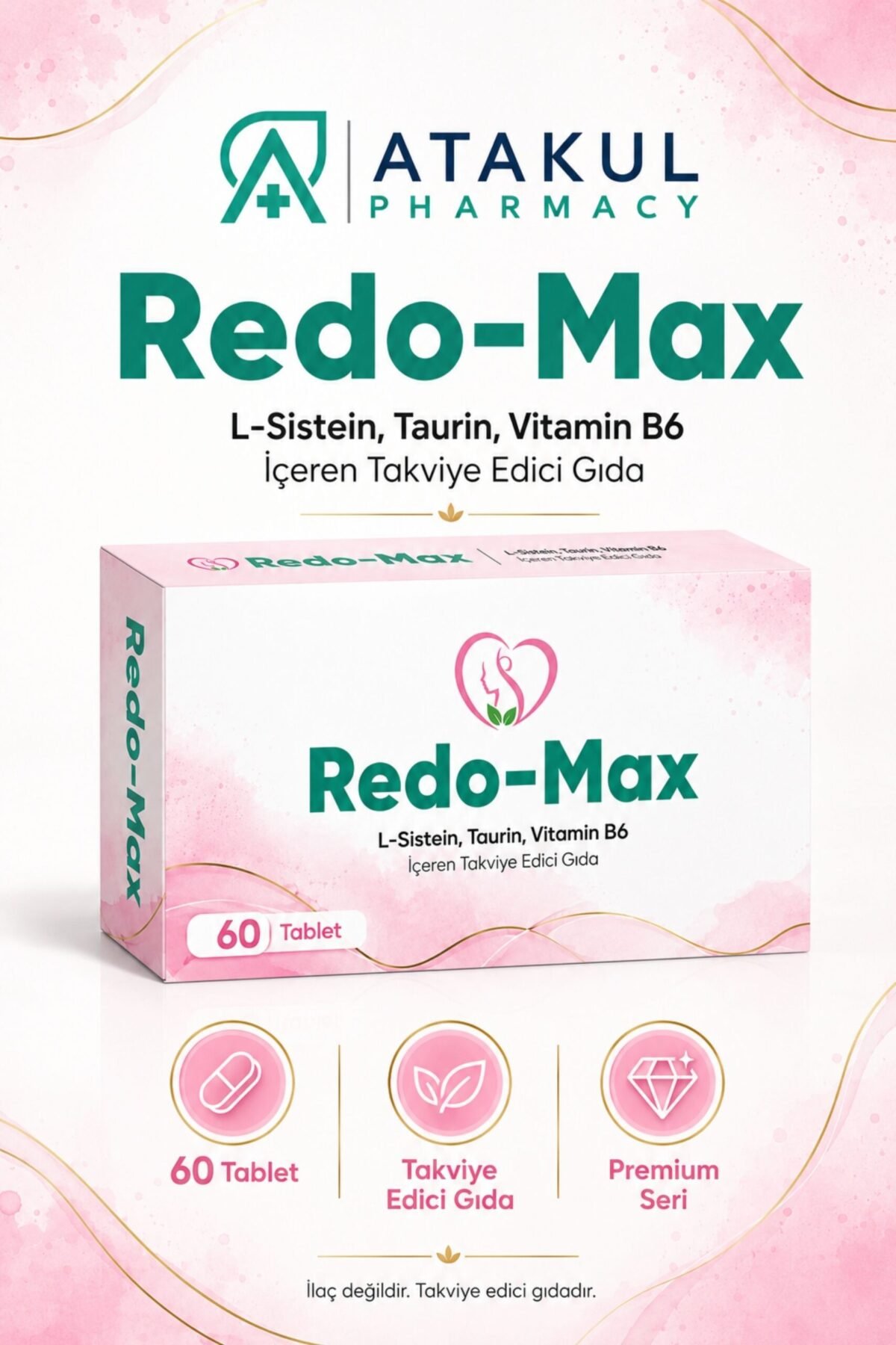 Redo-Max L-Sistein, Taurin ve Vitamin B6 İçeren Takviye Edici Gıda – 60 Tablet